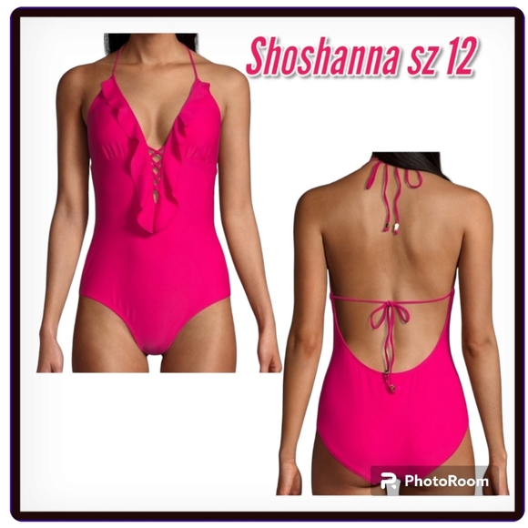 Shoshanna Lattice Ruffle One Piece  Fuschia 🎁 - Picture 2 of 7